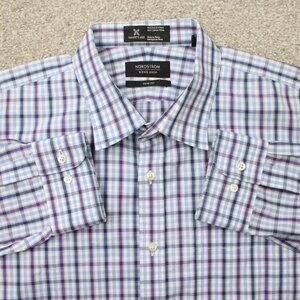 Nordstrom Shirt Mens 17, 34/35 Blue Trim Fit Smartcare Wrinkle-Free Cotton L/S